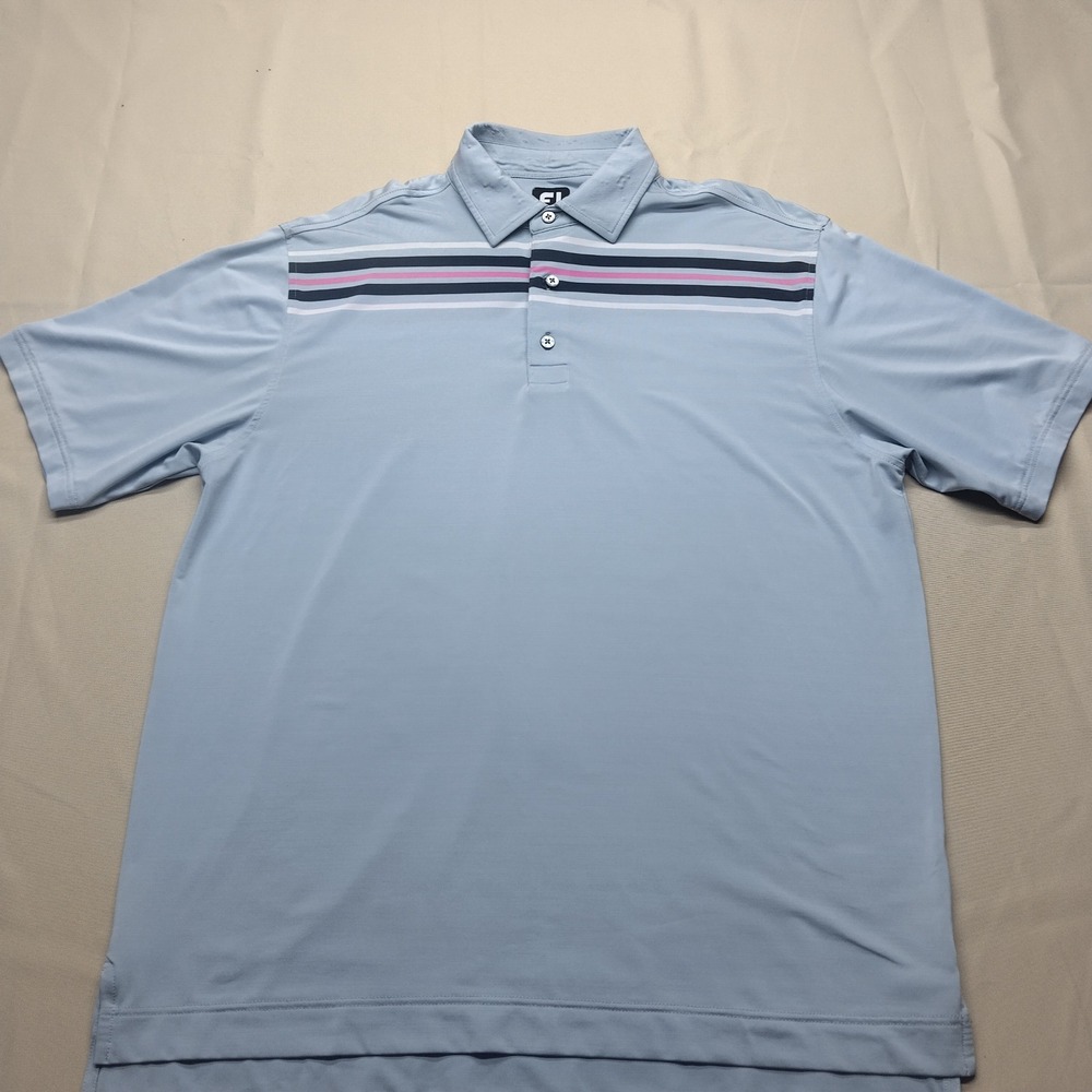 FootJoy Mens ProDry Golf Polo Shirt Blue Pink Striped Performance Large L